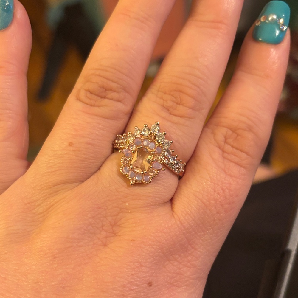 Princess Collection: Moonstone and Pink Quartz Ring - Picture 2 of 2